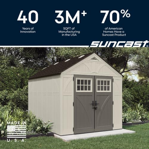 Suncast 8x10 Ft. Outdoor Storage Shed - Large Resin Outdoor Shed with Floor Included, Lockable Double Doors & Skylights. 547 Cu Ft Tremont Garden Resin Sheds for Lawn Tools, Riding Mowers, & Bikes - image 9