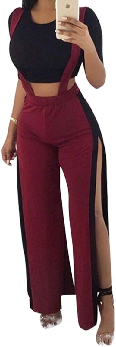 Mujer Set Crop Pantalon Top Y Largo Verano Fashion Elegantes Ropa de Fiesta  Cóctel Club Party 2 Juegos Manga Corta Cuello Redondo Slim Fit Camisetas  Pantalones Anchos (Color : Rot, Size :