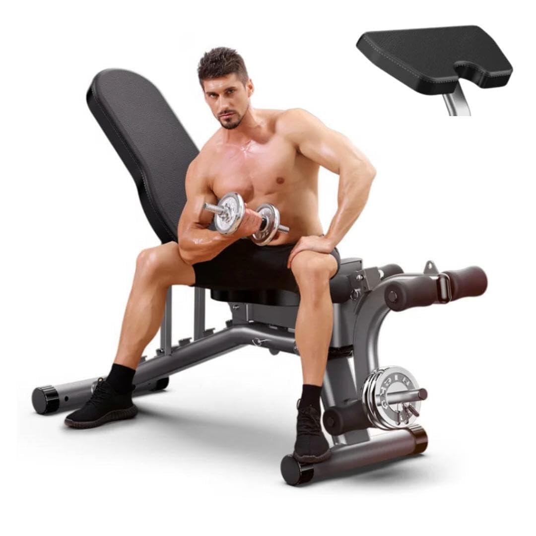 Banco de Musculação 6 em 1 Multifuncional Ajustável com Extensor e Flexor – Para Supino,