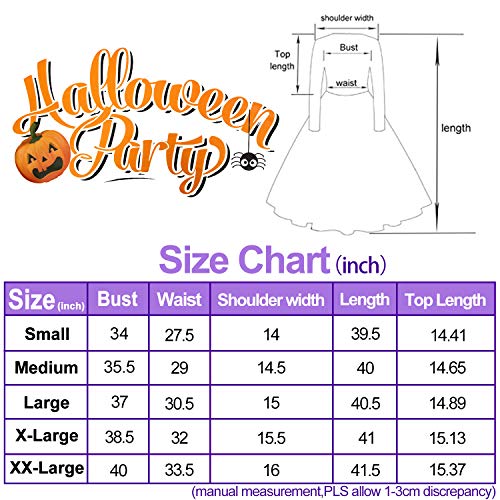 Halloween Dresses Womens Long Sleeve Cocktail Swing Dress Skeleton Pumpkin Printed Cosplay Party Costume