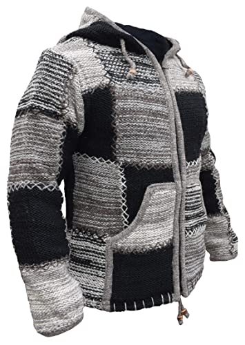 Gheri Mens Woolen Fleece Lined Patchwork Double Knit Boho Jacket4