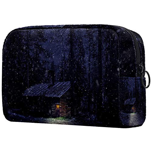 Portable Fashion Makeup Bags Winter Snow Log Cabin Cosmetic Bag Pouch for Women Girls Multifunction Storage Organiser Purse Travel Toiletry Bag Accessories Organizer