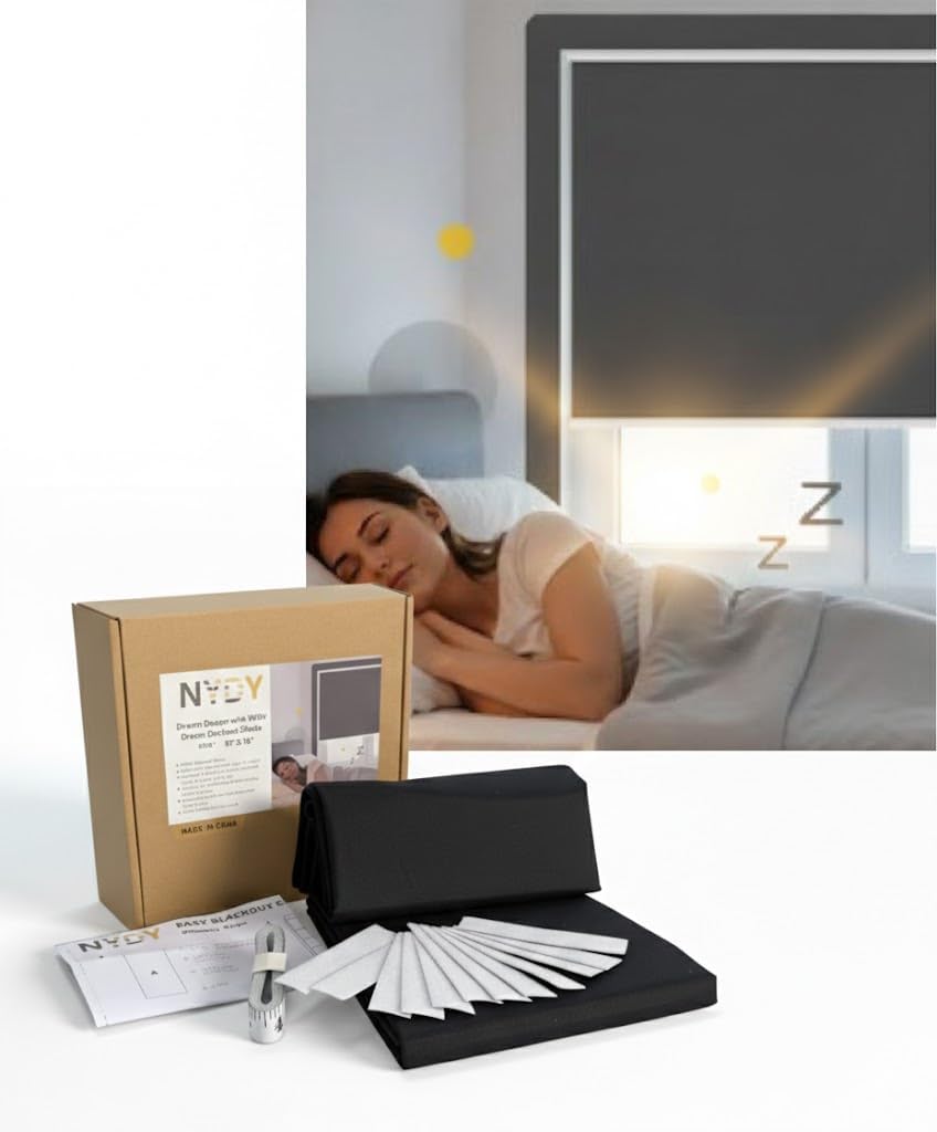 Dream Deeper 100% Blackout Shades, for Bedroom, No Drill Window Curtains, Portable Window Blinds, Blackout Blinds with Hook and Loop Fasteners, for Travel to go, Dark Room(57" x 118")