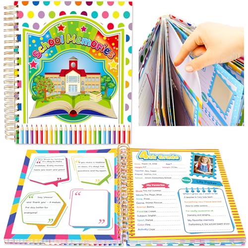 Laffunz School Memory Book Scrapbook Photo Album for Kids Childhood School Years Scrap Books Kit for Storage Keepsakes Picture Portfolio First and Last Day from Preschool Through 12th Grade