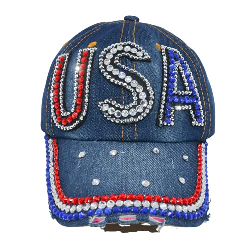 Usa Hat Women’s Distressed Bling Rhinestone Patriotic Baseball Cap #TOP7