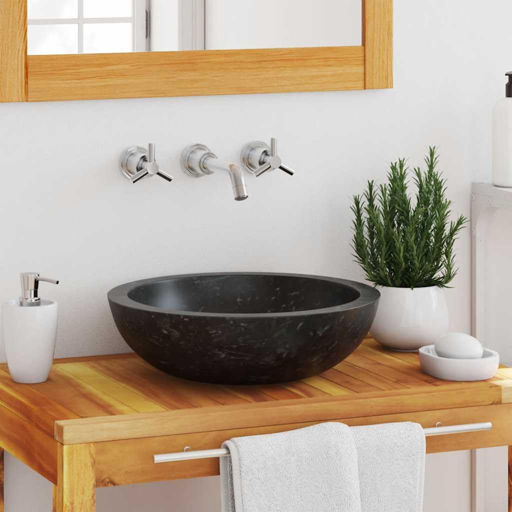 Lavabo in marmo nero, 40 x 12 cm, lavabo da appoggio per ospiti, WC per bagno, ristrutturazione, ristrutturazione