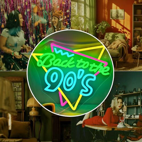Image of Retro Music Neon Sign Back To The 90's Colorful Vintage LED Neon Light for Party Bar Lounge and 90s Room Wall Decor Retro LED Sign Gifts for Friends DJs and 90s Aesthetic Lovers
