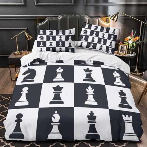 Housse de couette échecs 200x200 pour un lit double au design 3D moderne - 2
