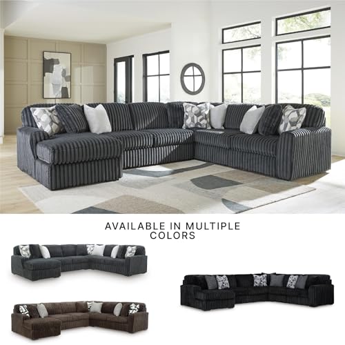 Image of Signature Design by Ashley 4-Piece Corduroy Sectional Couch, Gray