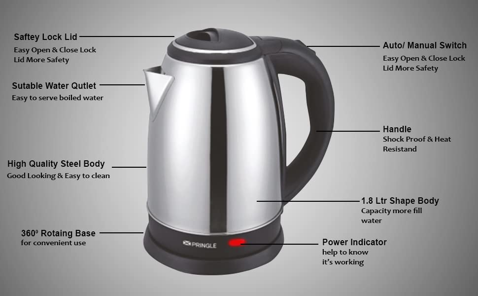 Image of Pringle Cordless Electric Kettle | Super fast Boiling | 1.8 Litres | Water Tea Coffee Instant Noodles Soup | 1500Watt Neo Dlx