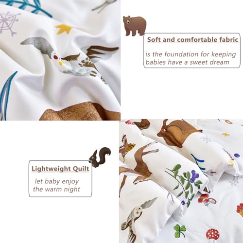 Image of PERFEMET Kids Comforter Sets Twin 4 Pieces Cartoon Woodland Animal Print Bedding for Boys Girls Soft Reversible Bear Deer Forest Theme Children Bedroom Set with Sheets for All Season Use