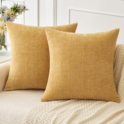Image of MIULEE Pack of 2 Couch Throw Pillow Covers 20x20 Inch Soft Gold Chenille Pillow Covers for Sofa Living Room Spring Home Decor Couch Solid Dyed Cases
