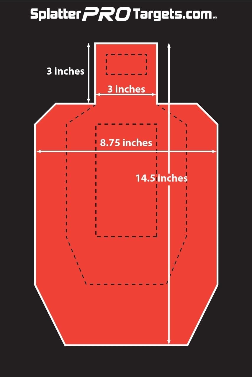 IPSC Style Splatter Targets, 12x18. Shots Burst with a Bright Splatter Upon Impact. Fully Reactive Targets. See Your Hits and Your Misses! Printed on a Heavy Duty Card Stock.