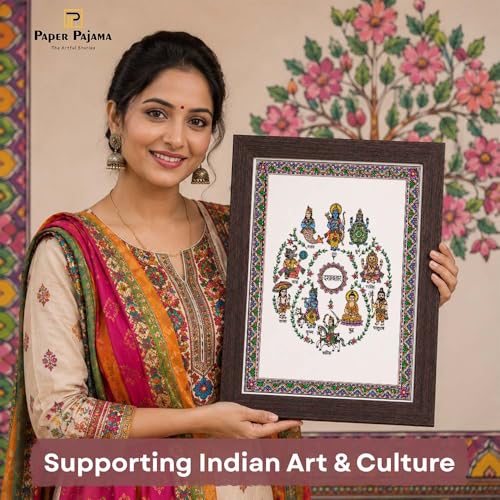Image of PAPER PAJAMA Dashavatara Wall Art for Pooja Room | Madhubani Dasavatar Painting | Traditional Hindu Mythology Folk Art Framed Decor for Home, Temple & Office (10x13 Inches)