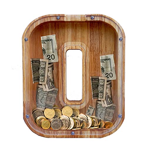 YWMSGM Large Wooden Letter Piggy Bank for Boys and Girls 26 Letter Money Bank, Name Personalized Custom Transparent Saving, Perfect Christmas, Birthday Present for Kids Adults and Home Decoration (O)