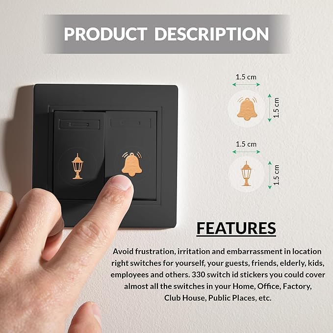 Image of Golden Switch Board Stickers for Home and Office - 330 Self Adhesive Electric White Switch Board Covers, Vinyl Transparent Stickers for Lightbulb, Fan, AC, Stickers (Rose Gold s)