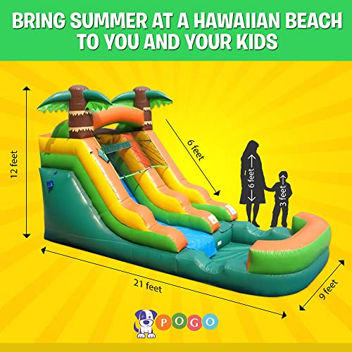 Inflatable Water Slides for Kids (Without Blower) - 21\' x 9\' x 12\' Foot Backyard Inflatable Slides with Splash Pool - Tropical Slides with Water Pool
