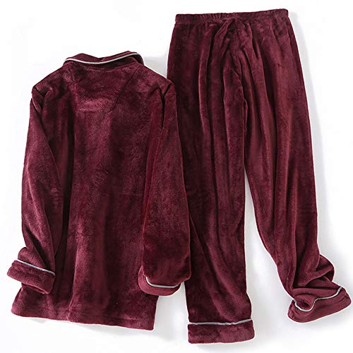 Ensemble de pyjamas chauds hommes velours vêtement nuit boutonné rouge - 5
