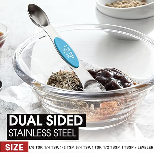 Image of Spring Chef Stainless Steel 8 Magnetic Measuring Spoons for Kitchen, Teal