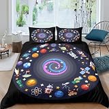 Estampado 3D exploración Espacial Funda para edredón Ropa de Cama Transpirable Tema Espacial de Dibujos Animados Cubierta de edredón para compañeros de Piso familias Trabajadores Single（135x200cm）