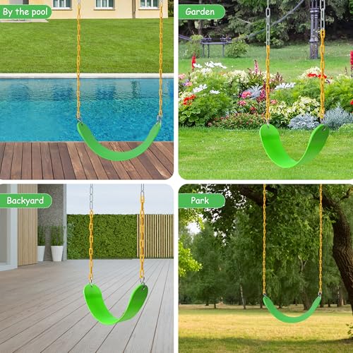 Image of Sunnyglade 2PCS Swings Seats Heavy Duty with 66 inch Chain, Playground Swing Set Accessories Replacement with Snap Hooks, Support 250lb (2, Grass Green)