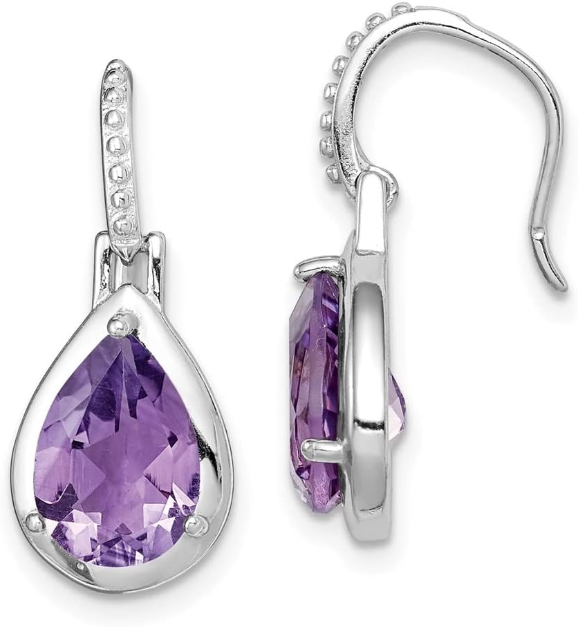 Diamond2Deal Sterling Silver Rhodium-plated Amethyst Teardrop Dangle Earrings (L- 0.87 in, W- 0.37 in)
