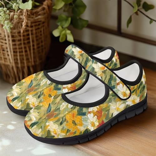JoyLamoria House Art Flower Pattern Womens Shoes Mesh Dress Loafers Y2K Casual Cute Ballet Travel3