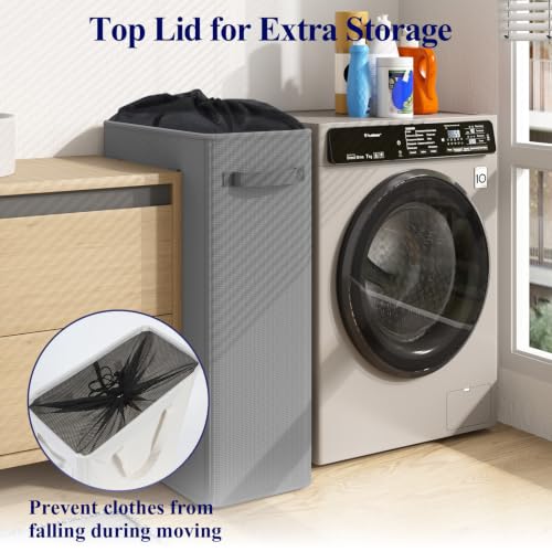 Optish 75L Slim Laundry Hamper, Large Laundry Basket With Handles, Narrow Laundry Basket for Dorm, Bedroom, Living Room, Collapsible Laundry Hamper, Grey by Optish - Used condition - Image 4
