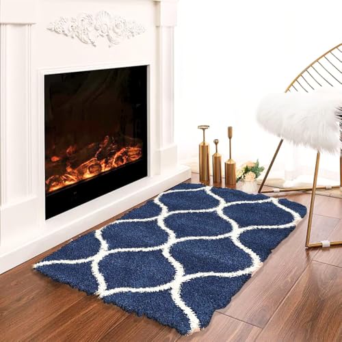 Image of 2x3 feet Soft Runner Rug for Living Room and Bedroom, Modern Indoor Floor Carpet with Non-Slip Backing, Comfortable Decorative Home Decor Rug, Easy Clean & Durable- (Blue M, Rectangular)