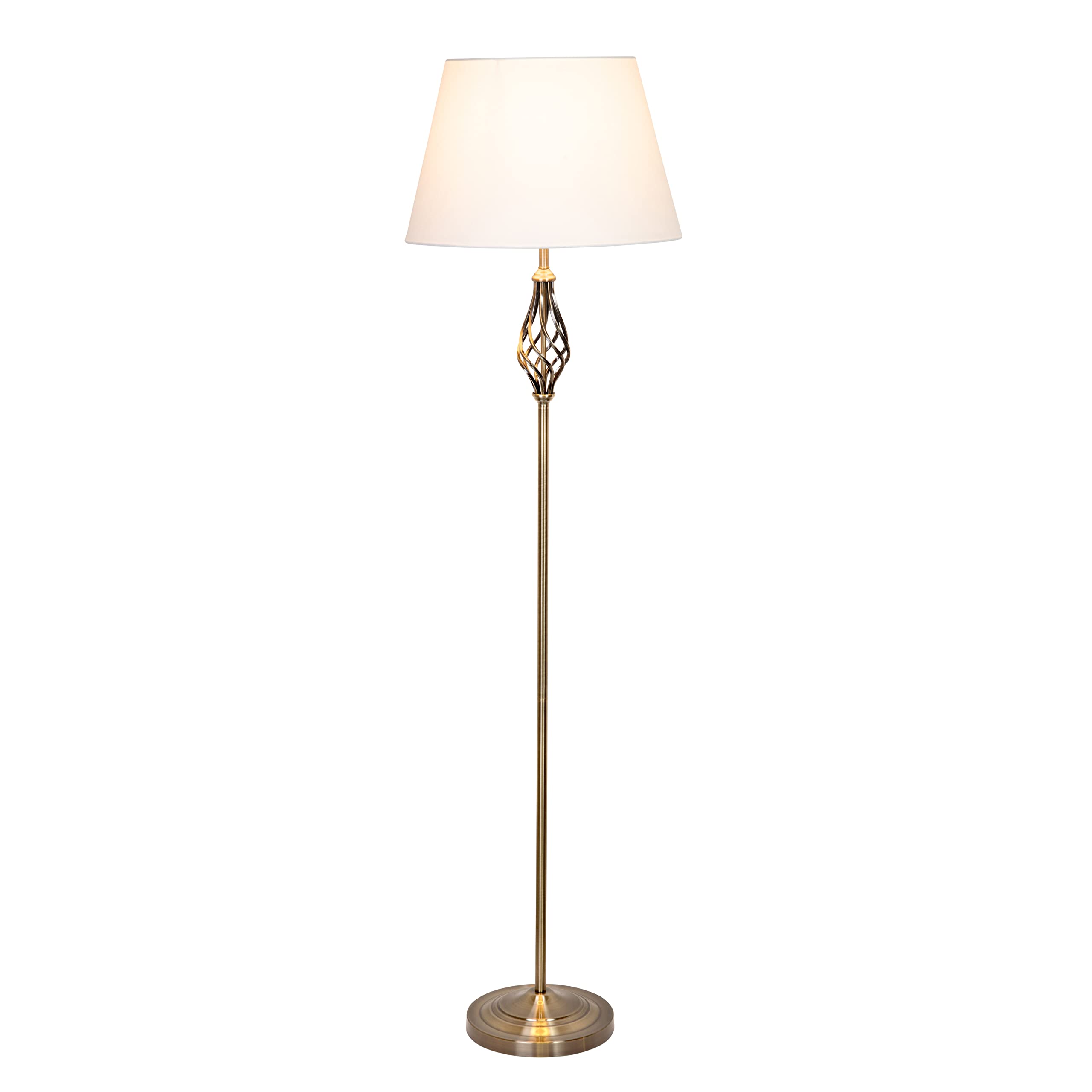 Lighting Supermarket Brass Queenswood Traditional Twist Floor Lamp/Antique /Ivory Linen Drum Shade/Standard Lamp