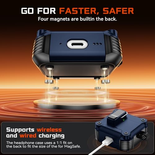 Image of Inesore for AirPods 4 Case with Secure Lock (Dark Blue) | Phone Stand Design,Compatible with MagSafe,Automatic Snap Switch Secure Cover with Cleaner Kit & Keychain