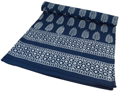 GURU SHOP Blockdruck Tagesdecke, Bett und Sofaüberwurf, Handgearbeiteter Wandbehang, Wandtuch - Design 12, Baumwolle, Size:Single 150x200 cm