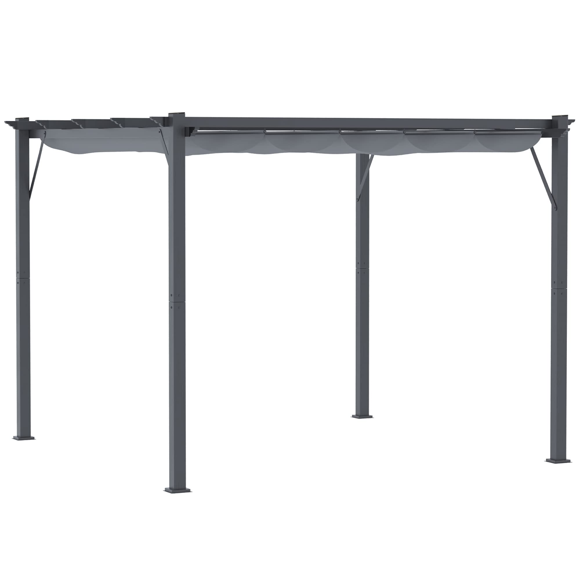 Outsunny Pergola Pavillon Terrassenüberdachung mit Schiebedach – Aluminium, Laufschienen-System, 3x3x2,23 m (Kohlegrau+Dunkelgrau)