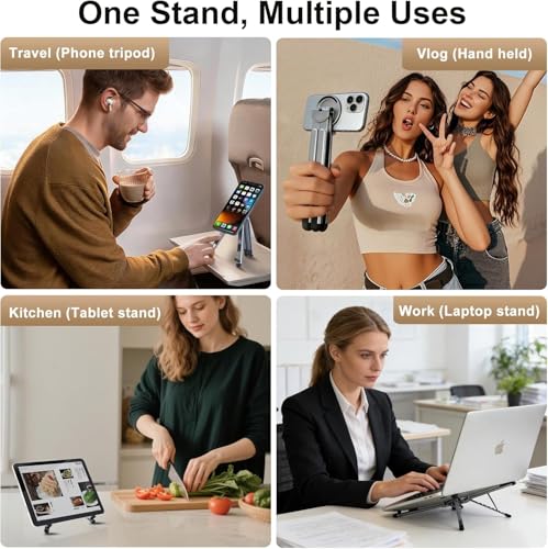 Image of CERLINK X Type Aluminum Alloy Foldable Magnetic Laptop Tablet and Phone Holder Adjustable Stand for Desk Bed Car and Travel - Silver