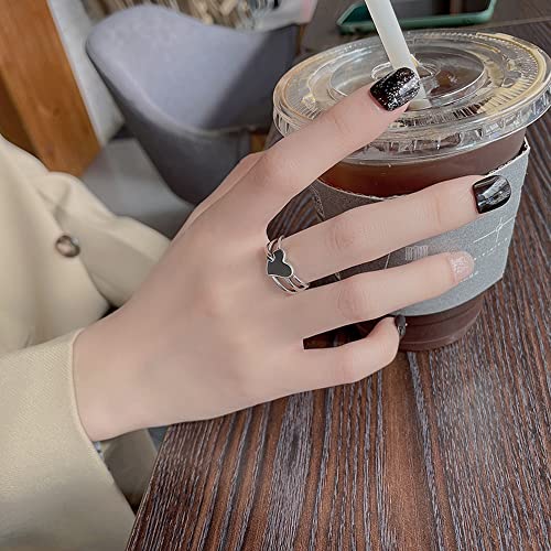 Black Heart Open Statement Rings Sterling Silver 925 Adjustable Multi Layers Engagement Promise Ring Endless Love Eternity Wedding Bands Wrap Finger Band for Women3
