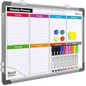 Small Weekly Calendar Dry Erase Whiteboard for Wall, 16″ x 12″ Magnetic Dry Erase Board, Hanging Double-Sided White Board, Portable Board for List, Kitchen, Planning, Memo, Home, Office