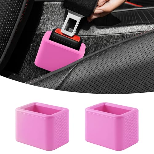 2 PCS Seat Belt Buckle Holder, Silicone Seatbelt Buckle Booster to Makes Receptacle Stand Upright for Easy Access (Pink)
