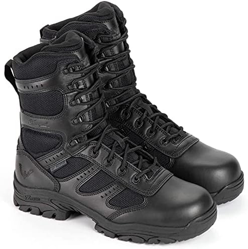 Thorogood Deuce 8” Waterproof Side-Zip Black Tactical Boots for Men and Women with Composite Safety Toe, Full-Grain Leather, and Slip-Resistant Outsole; BBP & Rated