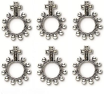 Anillo de rosario de crucifixión oxidado de doble cara de plata oxidada, paquete de 6, Base, Sin piedras preciosas