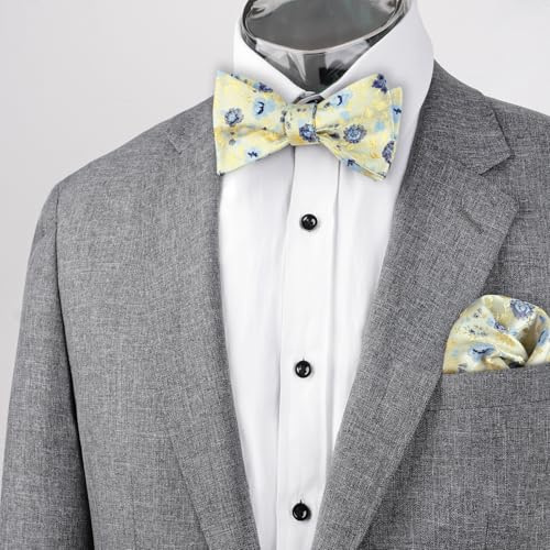 Image of Alizeal Mens 2pcs Floral Pattern Bow Tie Set | Self-tied Pocket Square Colorful Perfect for Weddings Proms Business