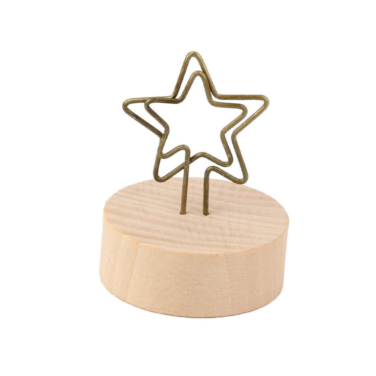 GOOHOCHY Wooden Base Memo Clip Holder Star Shaped Design for Photos Notes Office Tasks Stylish Wire Desktop Document Stand for Space Use