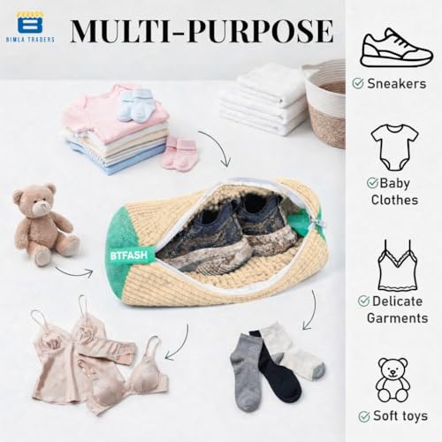 Image of Reusable Shoe Laundry Bag for Washing Machine & Dryer | Plush Zippered Washing Pouch for Sneakers, Baby Items & Delicates (Beige) Pack of -1