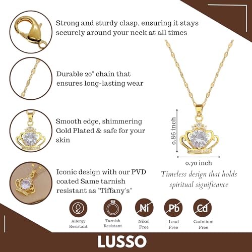 Generic 14K Yellow Gold Regal Crown Pendant Necklace - Queen Crown Charm with Chain - Perfect for Women & Special Occasions4