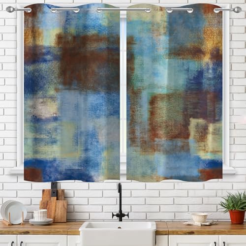 Image of Asuexpect Abstract Curtains 2 Panels Abstract Rust Curtain Room Darkening Grommet Window Treatments Modern Decorative for Bedroom Living Room, 26x36 Inches, Blue Rust