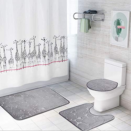 Cyrank Badezimmerteppich-Set, 3-teiliges Badteppich-Set Mit Muscheldruck, Waschbare Badematte, Weiche Badezimmerteppiche, Badematten-Set Mit Toilettendeckelbezug(Grau) – Bild 3