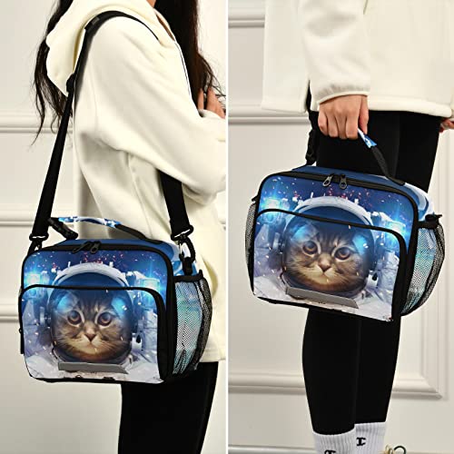 Boenle Space Cat Astronaut Lunch Box Insulated Lunch Bag Boys Cooler Tote Kids Girls Shoulder Strap Reusable For School Picnic Travel Office #TOP3