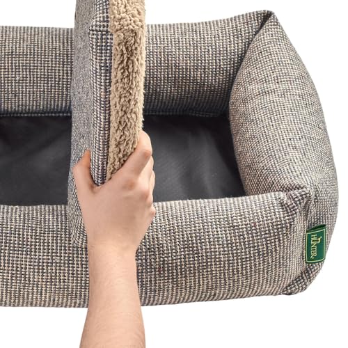 HUNTER Orthopädisches/Ergonomisches Hundesofa TROSA, orthopädisch mit Memoryschaum, recycelte Materialien, Strukturstoff & Teddyplüsch, Bezug abnehmbar, Farbe: beige, Größe: L