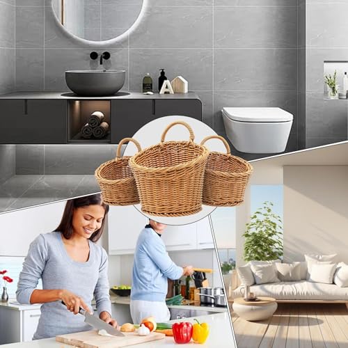 Cesta de almacenamiento tejida organizador multifuncional para cocina de pared 5