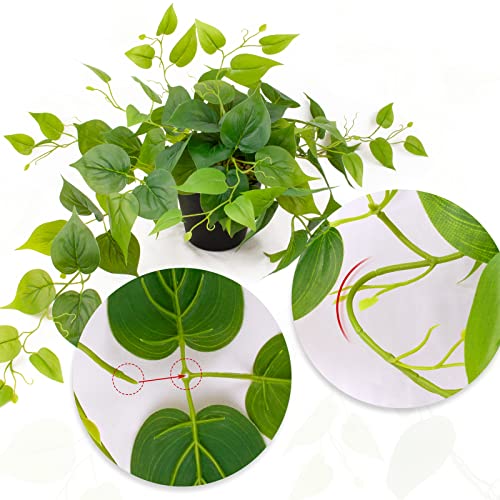 Faux Plants Indoor - Artificial Plants For Home Decor - Small Fake Plant - Fake Potted Plants Faux Pothos With Black Plastic Pot - Perfect For Outdoor, Living Room, Bedroom, Office & Garden #TOP2