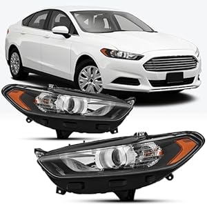 Headlights Assembly Compatible with 2013 2014 2015 2016 Ford Fusion Halogen Headlamp Include Bulb, Black Housing